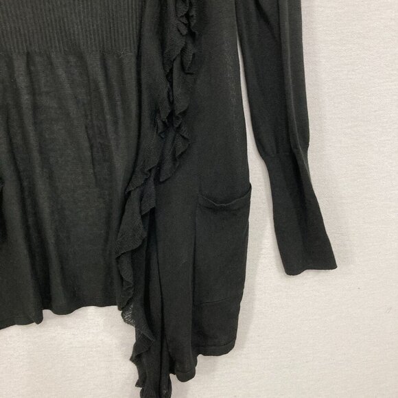 New Cache Large Black Open Front Draped Ruffle Lightweight Cardigan - Picture 4 of 9